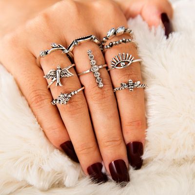 Punk Bee and Devil Eyes Layer Ring Midi Ring Set 9 Pack