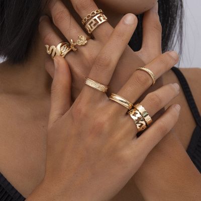 Punk Snake Rose Chunky Ring Hollow-Out Ring Set 10 PC