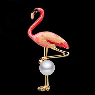 Red Flamingo Pearl Enamel Brooch Pin for Outgoing