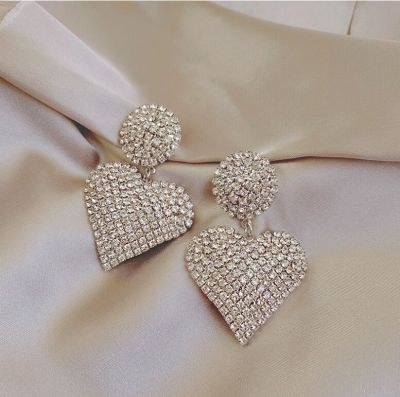 Rhinestone Heart Drop Earring Jewelry Gifts for Woman