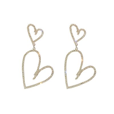 Rhinestone Hollow-out Double Hearts Dangle Earrings with S925 Pin