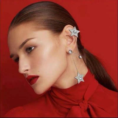 Rhinestone Star Clip-on Earrings with Piercing Drop Earring