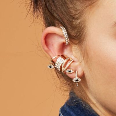 Rhinestones Devil Eyes Clip-on Stud Earrings Piercing Earrings Set 6 Pcs