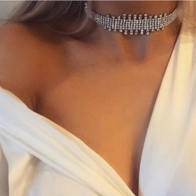 Rhinestones Double Choker Necklace Bridal Jewelry Necklaces