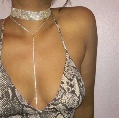Rhinestones Layering Necklace Sexy Back Necklace for Party