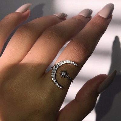 Rhinestones Star&Moon Adjustable Bridal Rings