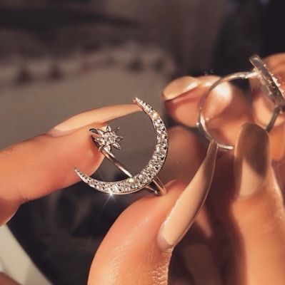 Rhinestones Star&Moon Adjustable Bridal Rings