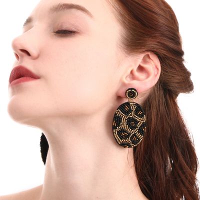 Round Beaded Leopard Drop Earring Vintage Handmade Earring