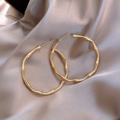 S925 Pins Fashion Bamboo Hoop Earrings Statement Earring
