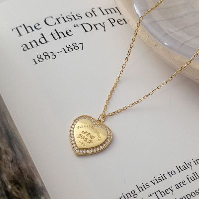 S925 Sterling Silver Word-printed Heart Necklace Jewelry Gifts