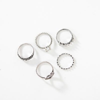 Silver Fashion Heart Flower Midi Ring Layer Ring Set 6 PC