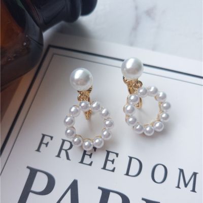 Geometric Pearls Drop Clip On Earrings Hypoallerhenic Earring
