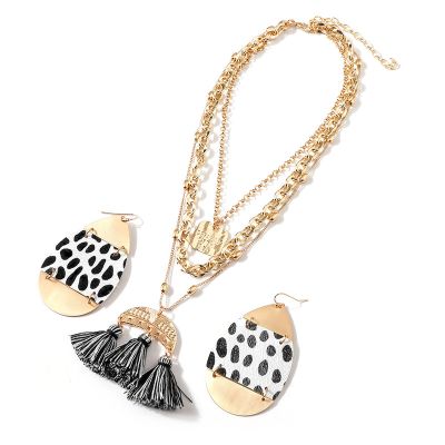 Leopard Earring&Tassel Layered Necklace Set Boho Jewelery Set
