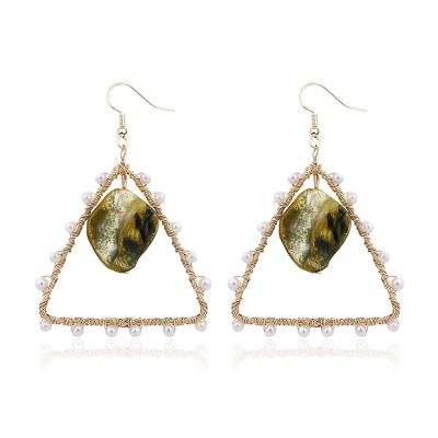 Triangle Pearls Shell Hook Earrings Metal Hoop Earring