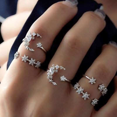 Stars&Moon Adjustable Rings Set 5 Pieces Vintage Bridal Ring