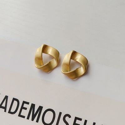Vintage Matted Gold Triangle Small Stud Earrings with S925 Pin