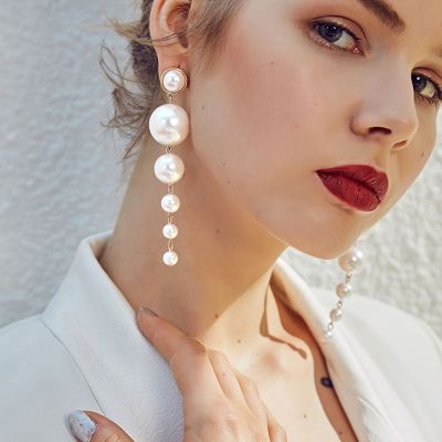 Vintage Pearls Drop Longer Earrings Bridal Dangle Earring