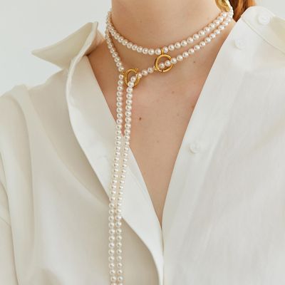 Vintage Pearls Line Necklace Layer Back Necklace for Wedding