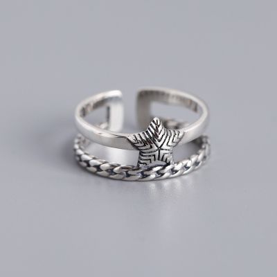 Vintage Star S925 Silver Ring Stacking Jewelry Gift for Birthday
