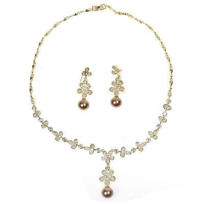 Zircon Flowers Pear Pendants Necklace and Earrings Set