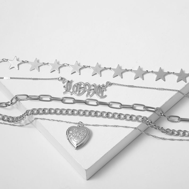 Fashion Stars Heart LOVE Layered Necklace Set Pendants