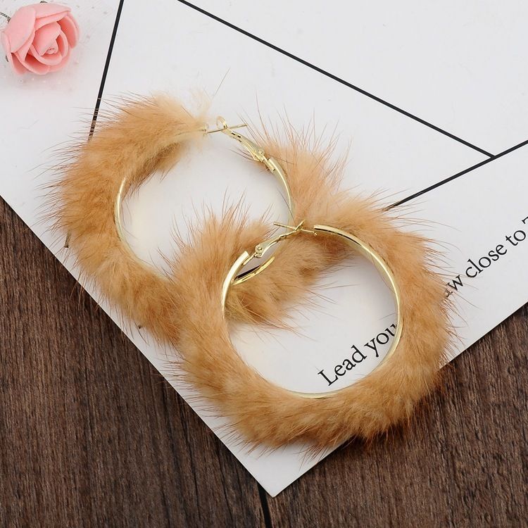 Faux Fur Big Hoop Earrings Ladies Statement Earring