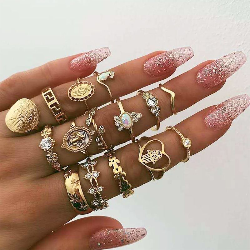 Heart Midi Ring Rhinestones Bohemia Ring Set 15 PC