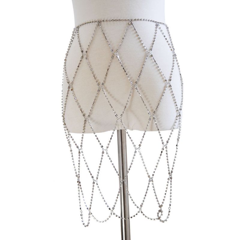Sexy Rhinestones Sequin Skirt Waist Chain Body Jewelry