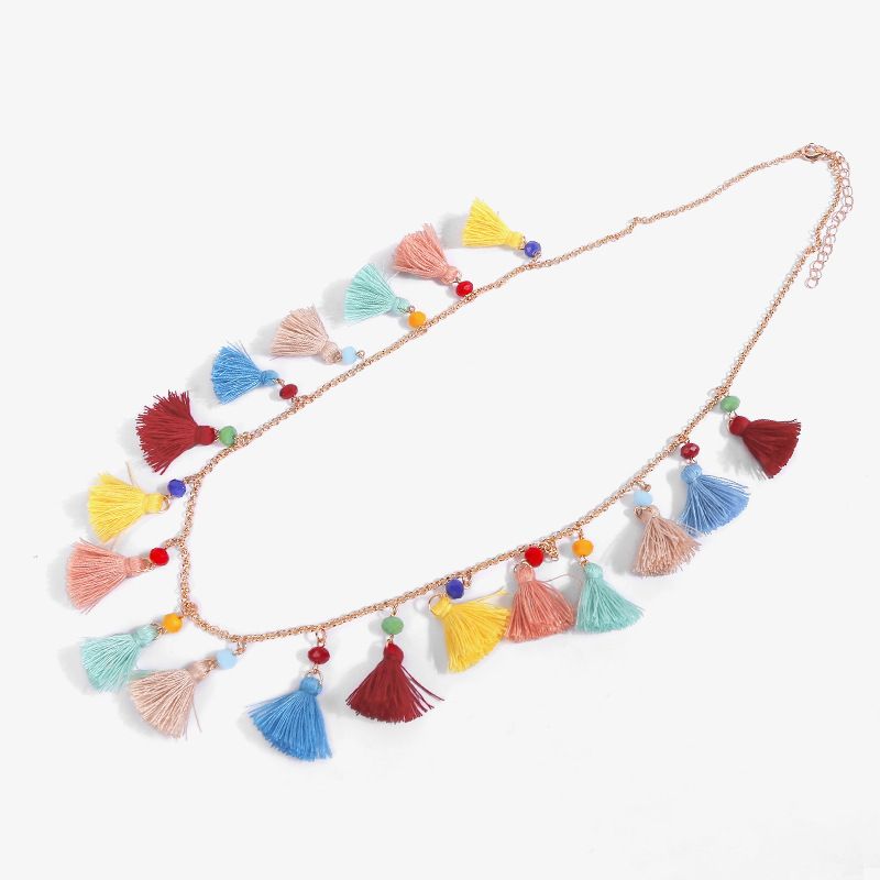 Colorful Multi Tassel Necklace Boho Statement Necklace for $24.99