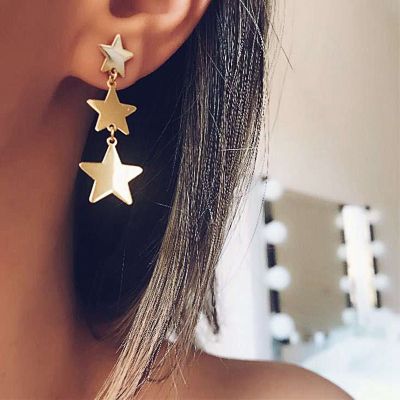 Triple Stars Drop Linear Earrings Fashion Women Earrings
