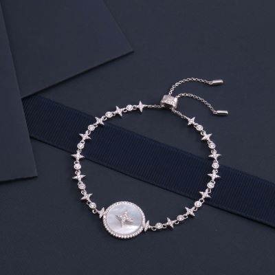 S925 Silver Star Rhinestones Natural Shell Pendant Bracelets Gift Jewelry
