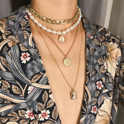 Vintage Multilayer Coin Pendant Necklace Chain Chunky Choker Chain