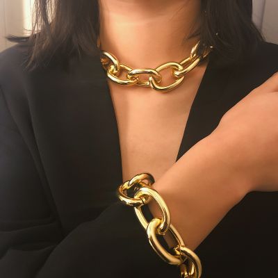 Punk Choker Chain Geometric Necklace Bracelet Set