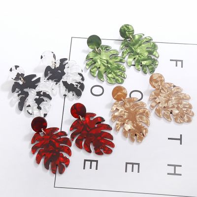 Acrylic Big Pam Leaf Drop Earrings Boho Dangle Earring