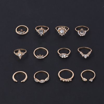 Boho Rhinestones Crystal Midi Rings Layering Ring Set 12 Pack