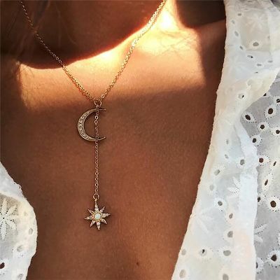 Boho Star Moon Pendants Lariat Necklace Bikini Necklace Chain