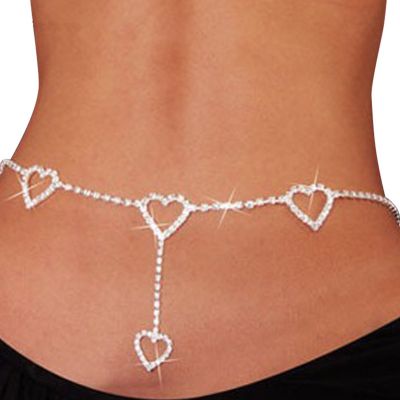 Chic Rhinestone Hearts Waist Chain Body Jewelry for Party