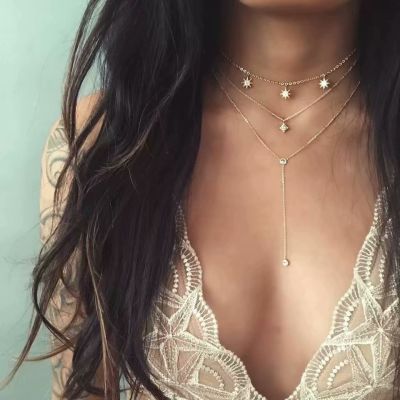 Gold Stars Pendants Summer Bikini Layer Necklace