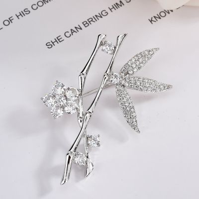 Cubic Zircon Flower Bamboo Crystal Women Brooches
