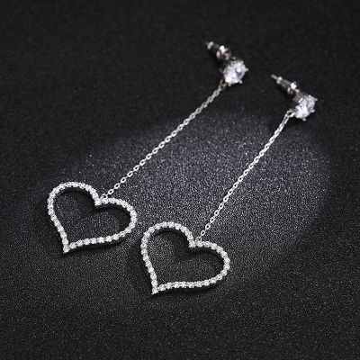 Cute Cubic Zirconia Heart Drop Earrings Love Earrings S925 Pins