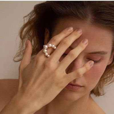 Fashion Pearls Open Rings Bridal Adjustable Ring in Gold