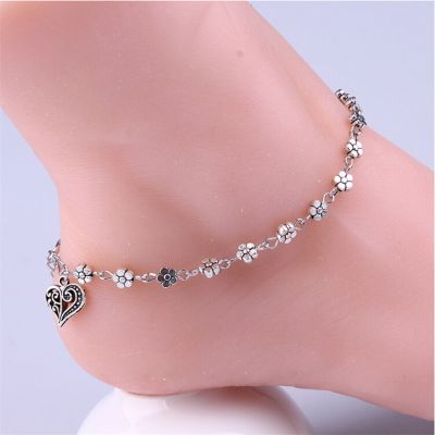 Flower Heart Charm Ankle Chain Bracelets Gifts for Her