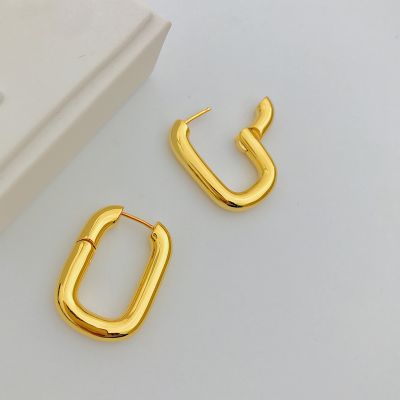 Gold Metal Oval Hoop Earring