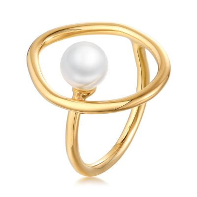 Gold Metal Pearl Adjustable Ring