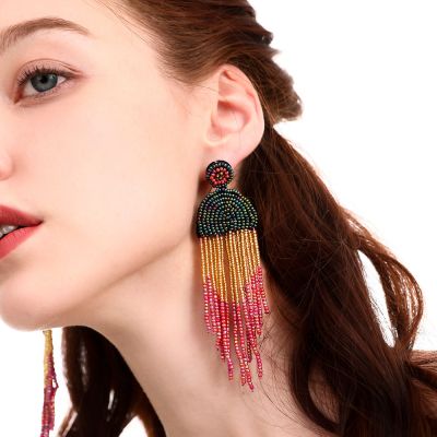 Multicolor Beaded Fringe Drop Earring Trendy Chandelier Earrings