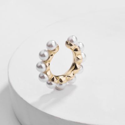 Pearls Geometric Ear Clip Hoop Earrings Bridal Earring