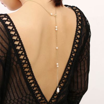 Pearls Pendants Back Necklace Wedding Necklace Body Chain