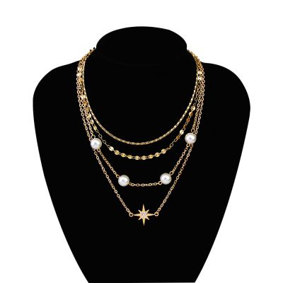 Pearls Star Pendants Multilayer Necklace for Travel