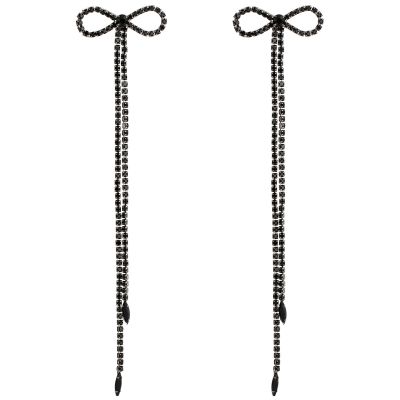 Rhinestone Bow Long Chain Earrings