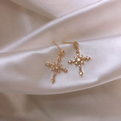 Rhinestone Small Cross Drop Earrings Gifts for Birthday Anniversay Valentine